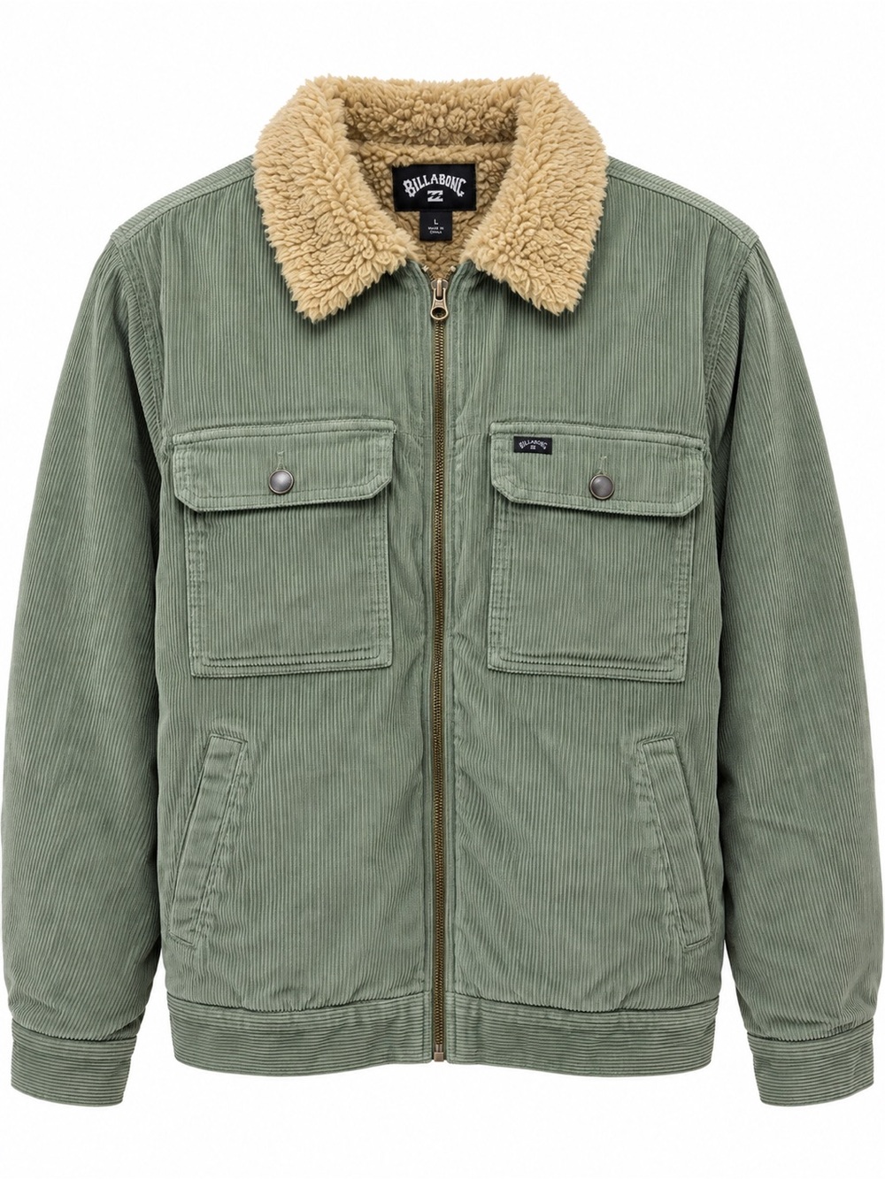 Billabong Barlow Sherpa Cord Jacket Men’s L Sage Green Corduroy NWT